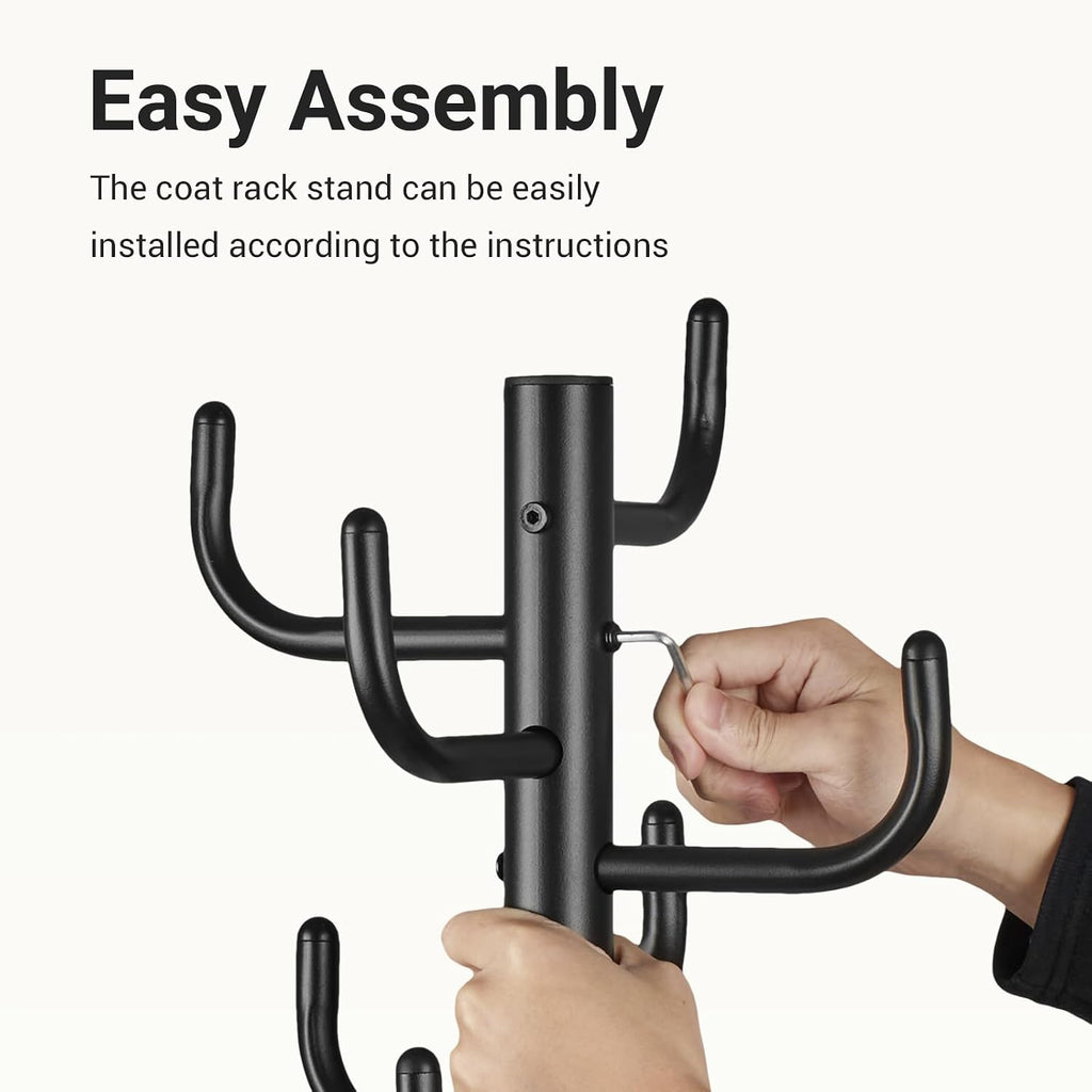 Standing Coat Rack, Metal Coat Rack Freestanding with 9 Hooks, Coat Tree, Modern Coat Hanger Stand for Entryway,Bedroom, Hallway, Office, Perfect for Hats, Bags, Clothes, Black