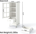 Tall Narrow Sideboard Buffet Cabinet with Storage, 52" Kitchen Pantry Storage Cabinet with 2 Glass Doors and 2 Drawer, Coffee Bar Unit Display Hutch (Creamy White)