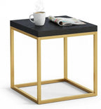 CENSI Modern Square End Table/Side Table, 18", Gold and Black | Extra Thick 1.6" Wood Top, Metal Frame, Industrial Nightstand, Black Oak Finish