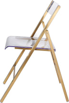 LeisureMod Transparent Acrylic Folding Chair, Iron Chrome Base, Comfortable Seat & Backrest, Clear Desk Chair, No Assembly Needed in Brushed Gold