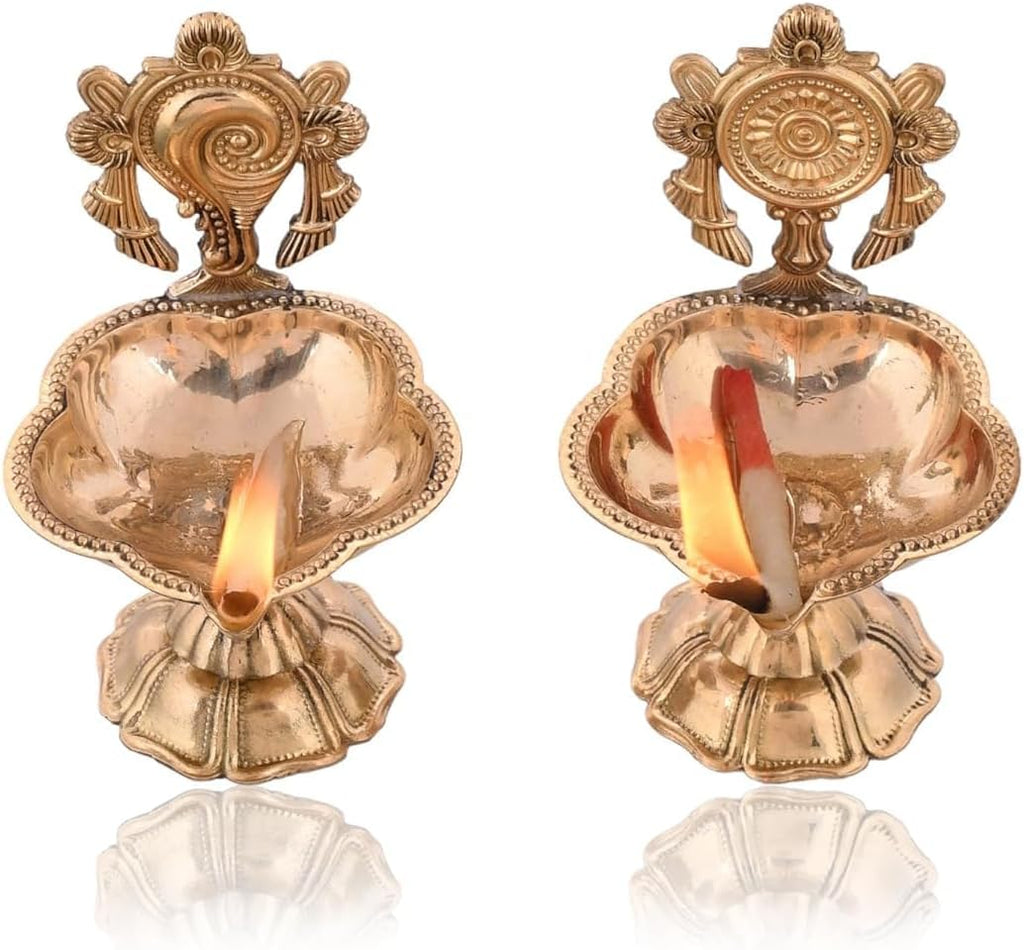 DSS-Pure Brass Shanku Chakra kuber Diya Diwali Decoration Item for Home Decor - Brass shanku Chakra kuber Diya for puja Room & Office Decor, Living Room, Diwali Festival Gift Item