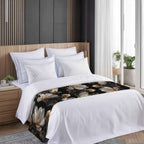 Magnolia Blossoms Bed Runner for King Size Bed, 102"x20" Retro White Floral Black Gold Leaf Branch Luxury Bed Runners & Scarves Decorative Bedding Scarf Protector Slipcover for Home Hotel