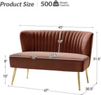 TINA'S HOME Mid-Century Velvet Loveseat Sofa, Upholstered Loveseat Couch with Golden Metal Legs, Small Tufted 2-Seat Sofa Armless Love Seat for Living Room Bedroom, Burn Brick