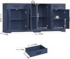 71” Large Sideboard Buffet Cabinet with Storage, Farmhouse Kitchen Buffet Cabinet with Adjustable Shelves and 6 Barn Doors, Wood Coffee Wine Bar Console Table for Kitchen, Dining Room, Navy Blue