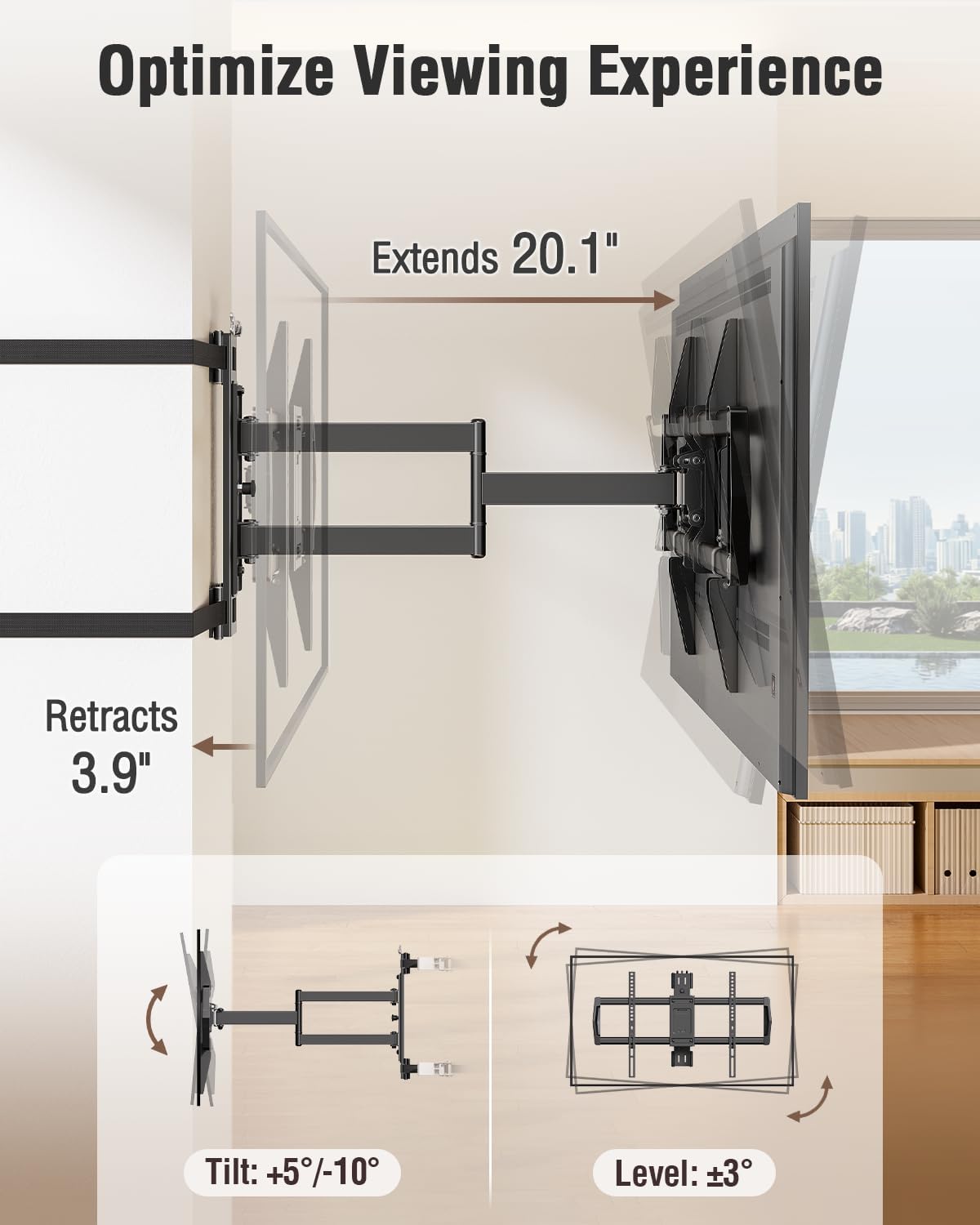 ELIVED Pillar TV Mount for Most 32"-75" TVs, Column TV Mount for Gazebo Patio Pergola, No Drill Full Motion tv Bracket Swivel and Tilt, Fits Multi-Shaped Poles, Max VESA 600x400mm, 88 Lbs.