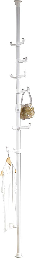 PRINCE HANGER Vertical One-Touch Pole Coat Rack — 6 Independent Rotating Hooks (White)