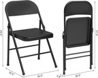 IDEALHOUSE 8 Pack All-Steel Folding Chairs Set of 8, Heavy Duty Metal Foldable Dining Chair with Backrest, Hold Up to 350 LBS, Black Portable Fold Chair for Home, Office, Indoor & Outdoor Events