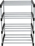 4-Tier Shoe Rack, Black and Silver, Holds 8 Pairs of Shoes, Metal Tubes & Plastic Connectors