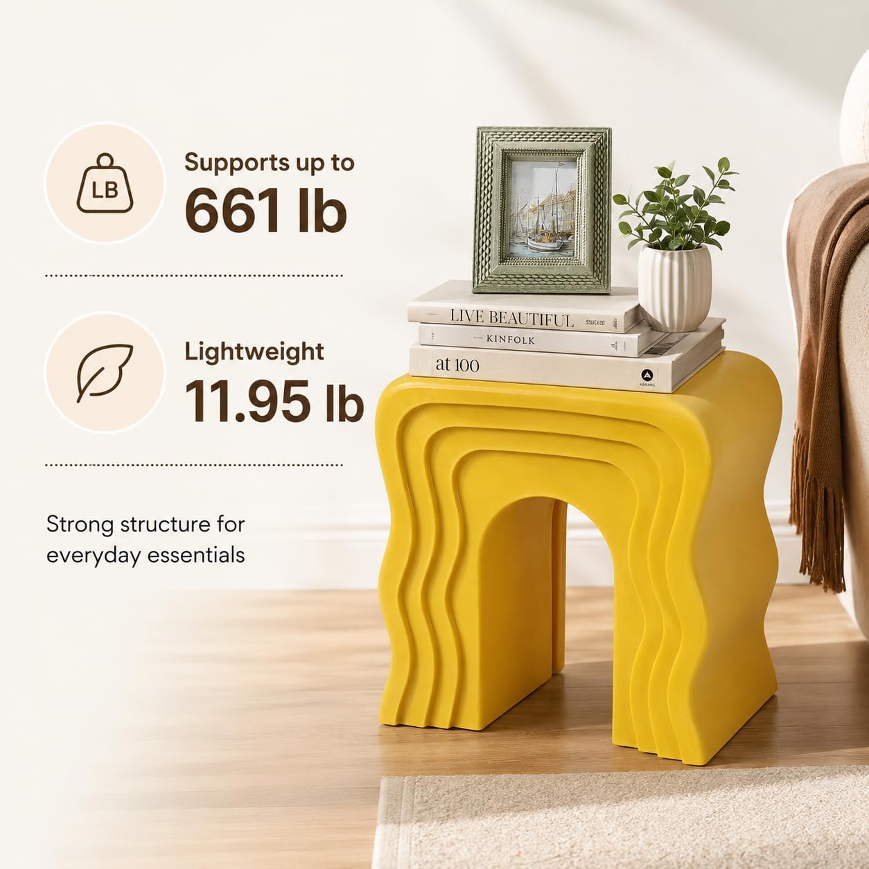 Modern Arch Stool, Creative Side Table Modern Minimalist End Table, 18.5 Inch Sofa Side Table for Bedroom, Living Room, Office (Ginger Color)