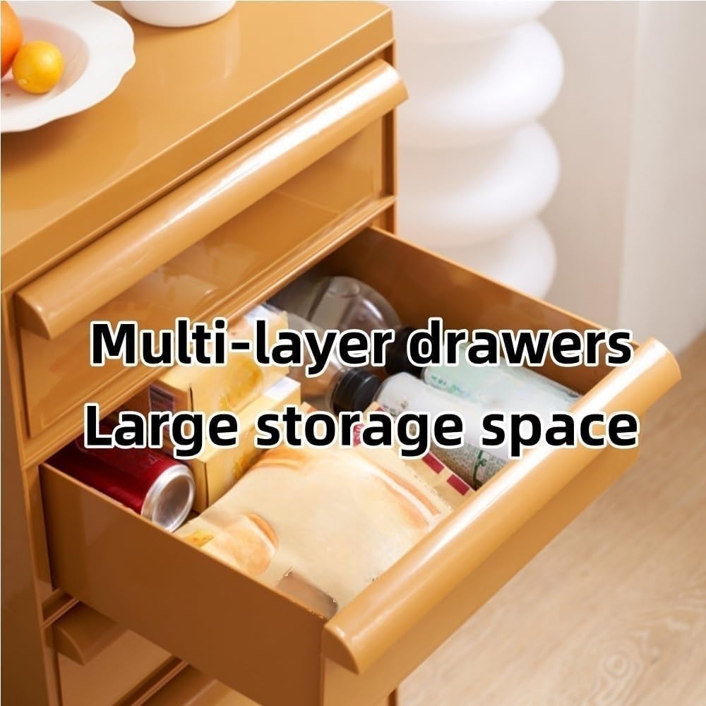 Plastic Movable Storage Cabinet with Drawers 360° Wheel File Cabinet Side Cabinet for Living Room Resting Room Balcony Home Furnishing(Orange,3 Tier)