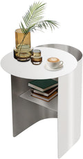 Modern Side Table Stainless Steel Sofa Table Geometric Design Coffee Table with Curved Design for Living Room Bedroom, 55.12lbs Load (11.02 * 18.11 * 20.07inch, Round)
