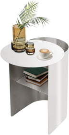 Modern Side Table Stainless Steel Sofa Table Geometric Design Coffee Table with Curved Design for Living Room Bedroom, 55.12lbs Load (11.02 * 18.11 * 20.07inch, Round)