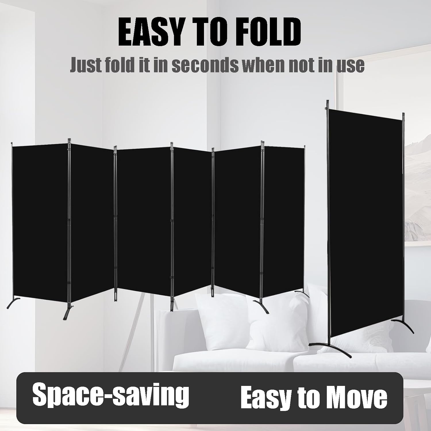 Room Divider-Folding Privacy Screens, 6 ft Partition Room Dividers Wall for Separation, Home, Office, Classroom, Studio (Black, 6 Panel)