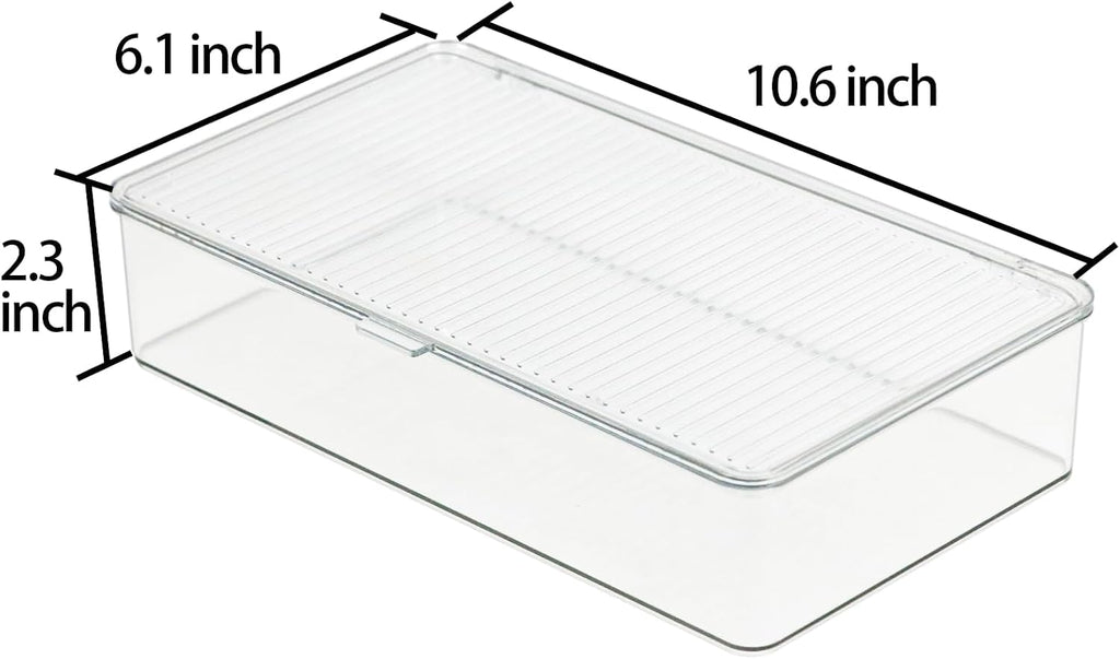 ZEXALOR Clear Plastic Storage Bin with Lid, Organizer for Pantry, Office, Bathroom, Kitchen, Snack, Tea Bag, Coffee Container (Small)