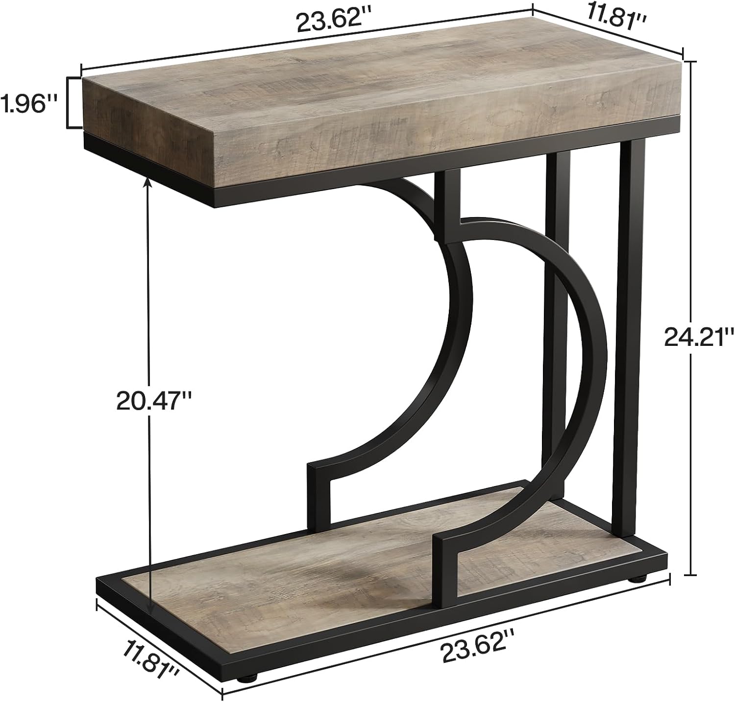 Tribesigns Narrow Side Table for Couch, C Shaped End Table with Metal Frame, Farmhouse Bedside Tables, Small Sofa Tables for Small Spaces, Living Room (1, Gray+Black)