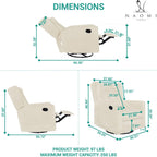 Naomi Home Swivel Rocker Recliner Chair for Adults and Elders, Comfortable Living Room Recliner with 360° Swivel, Manual Reclining with Adjustable Footrest, Ergonomic Back Support