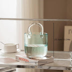 Glass Purse Vase, Handbag-Shaped Flower Vase with Handle, Clear Glass Vases for Home Décor, Weddings, Events, Office, or Table Centerpieces ﻿(Blue)