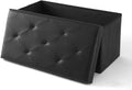 DUMOS 30 Inches Folding Ottoman with Storage Bench, Foot Rest Stool, End of Bed Storage Bench Upholstered, Load 660 lbs, for Living Room, Lychee Grain Leather, Black