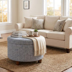 HomePop 24" Large Round Storage Ottoman - Blue Gray Woven Fabric