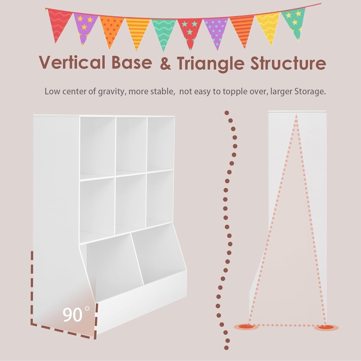 DINZI LVJ Toy Storage Organizer, Kids Bookshelf, Wood Toy Storage Cabinet, 3-Tier 8 Cubby Children Bookcase, 35.4" L Toddler Book Shelf for Playroom, Living Room, Nursery, Hallway, Classroom, White