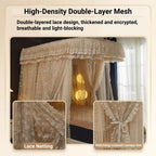 U-Shaped Rail Bed Canopy Curtain, Double Layer Bed Curtain, Princess Bed Canopy, 3 Opening Mosquito Net, Cozy Drape Netting for Bedroom Decoration(Khaki,70.9x86.6in)