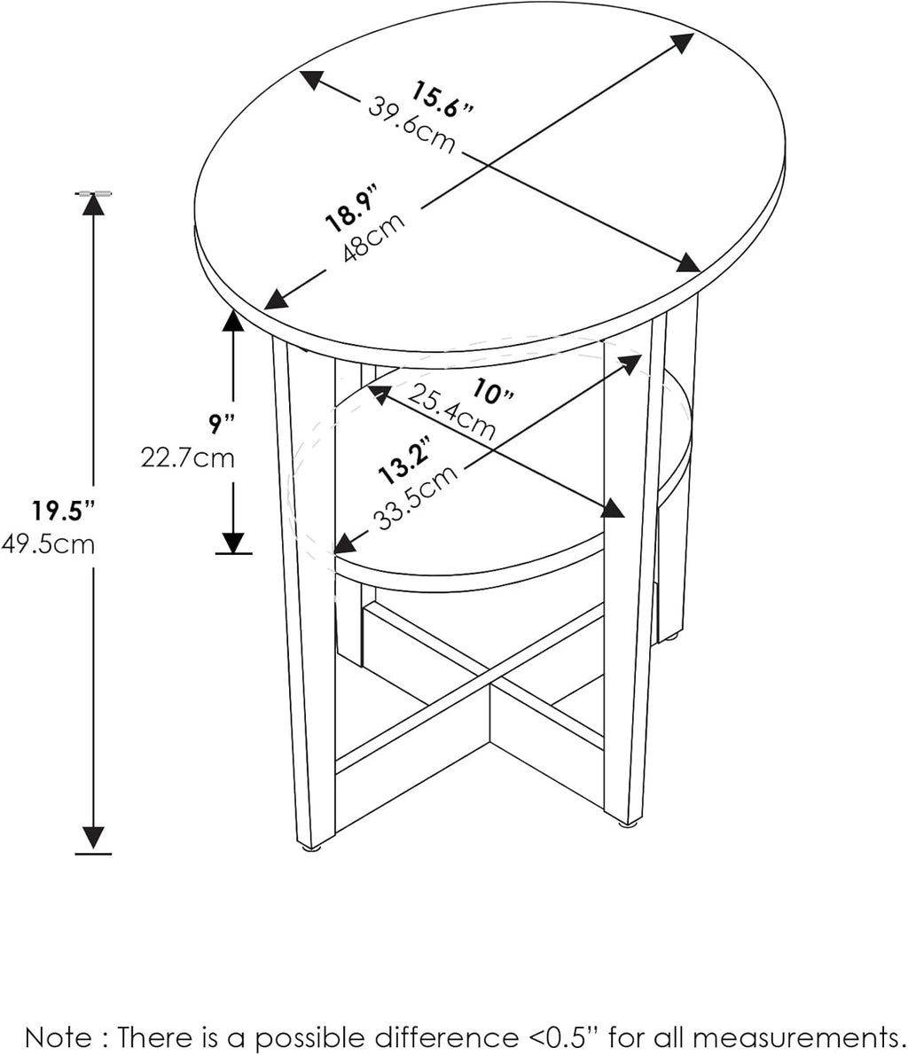 Furinno Jaya Side Table Set of 2, 2-Tier Round Modern End Table with Oval Tabletop, Night Stand, Bedside Table with Open Shelf, for Living Room, Bedroom, Plain White