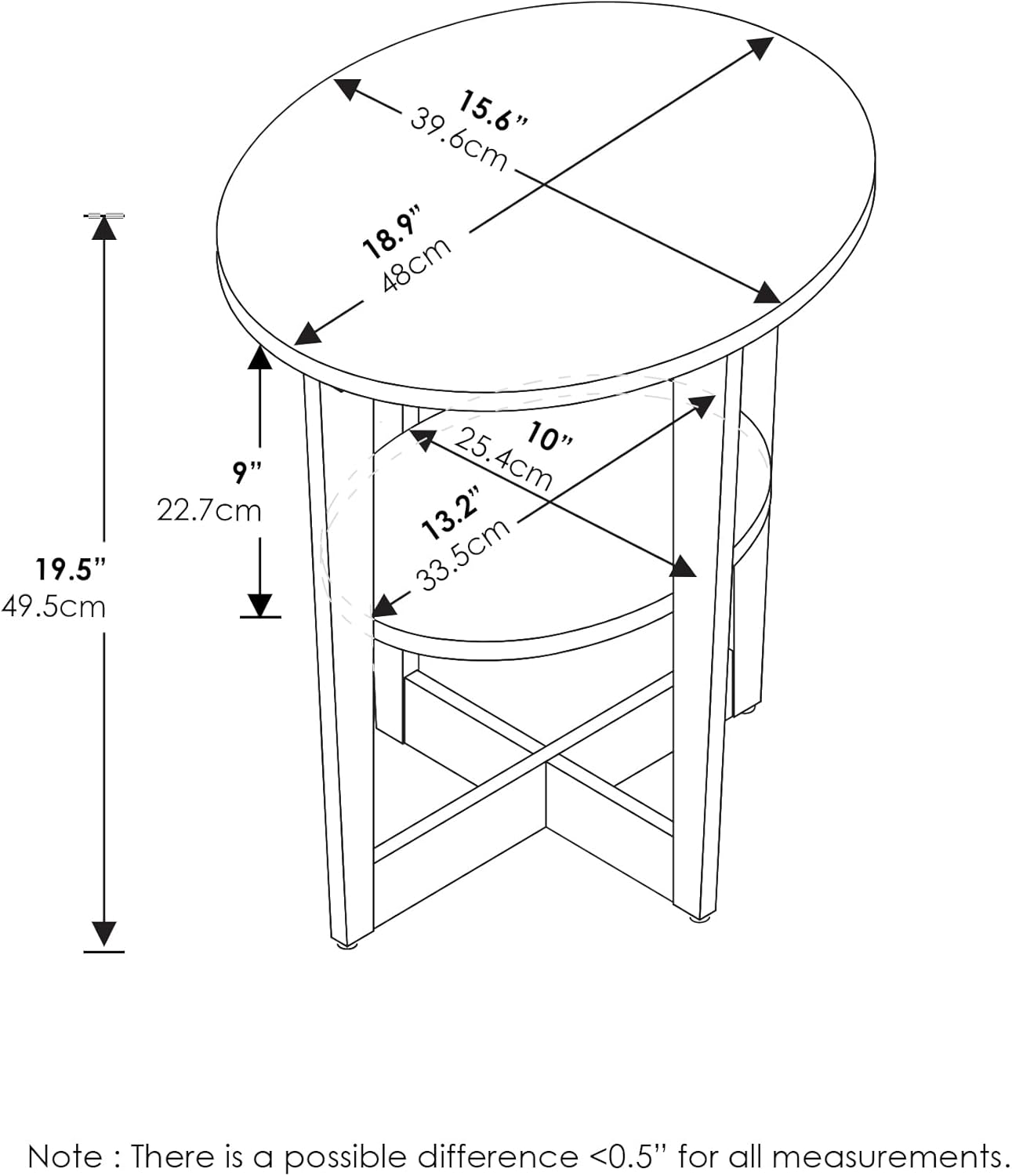 Furinno Jaya Side Table Set of 2, 2-Tier Round Modern End Table with Oval Tabletop, Night Stand, Bedside Table with Open Shelf, for Living Room, Bedroom, Plain White