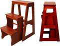 3 Step Solid Wood Folding Ladder Chair Portable Wooden Step Stool for Adults Office Home Kitchen Outdoor(Burgundy,77cm)