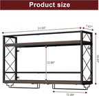 Wine Rack Wall Mounted 2 Tier Wall Wine Rack with Glass Holder, Double Layer Anti-Drop Crossbar, 31.5" Metal Wood Wall Mount Wine Holder for Home Kitchen Dining Room Coffee Shop Bar, Black