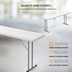 VINGLI 6 FT Narrow Folding Table,Premium Quality HDPE Material and Sturdy Metal Frame, Perfect for Buffet, Seminar, Party, Training, Home Work, White