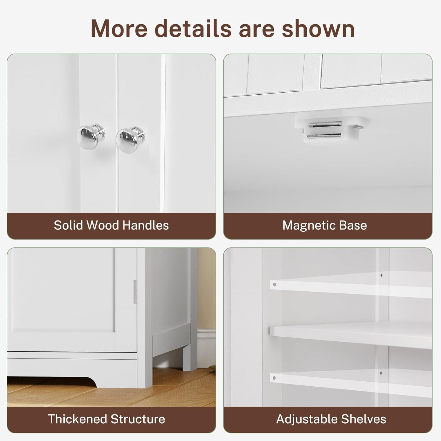 Iwell Tall Bathroom Cabinet, Storage Cabinet with Adjustable Shelves, Bathroom Storage Cabinet for Living Room, Dining Room, Entryway, White