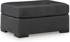 Signature Design by Ashley Brindley Pier Oversized Accent Ottoman, Fully Assembled Rectangular Tufted Footrest, Black Leather and Faux Leather Upholstery, Contemporary Living Room Seating, Fog