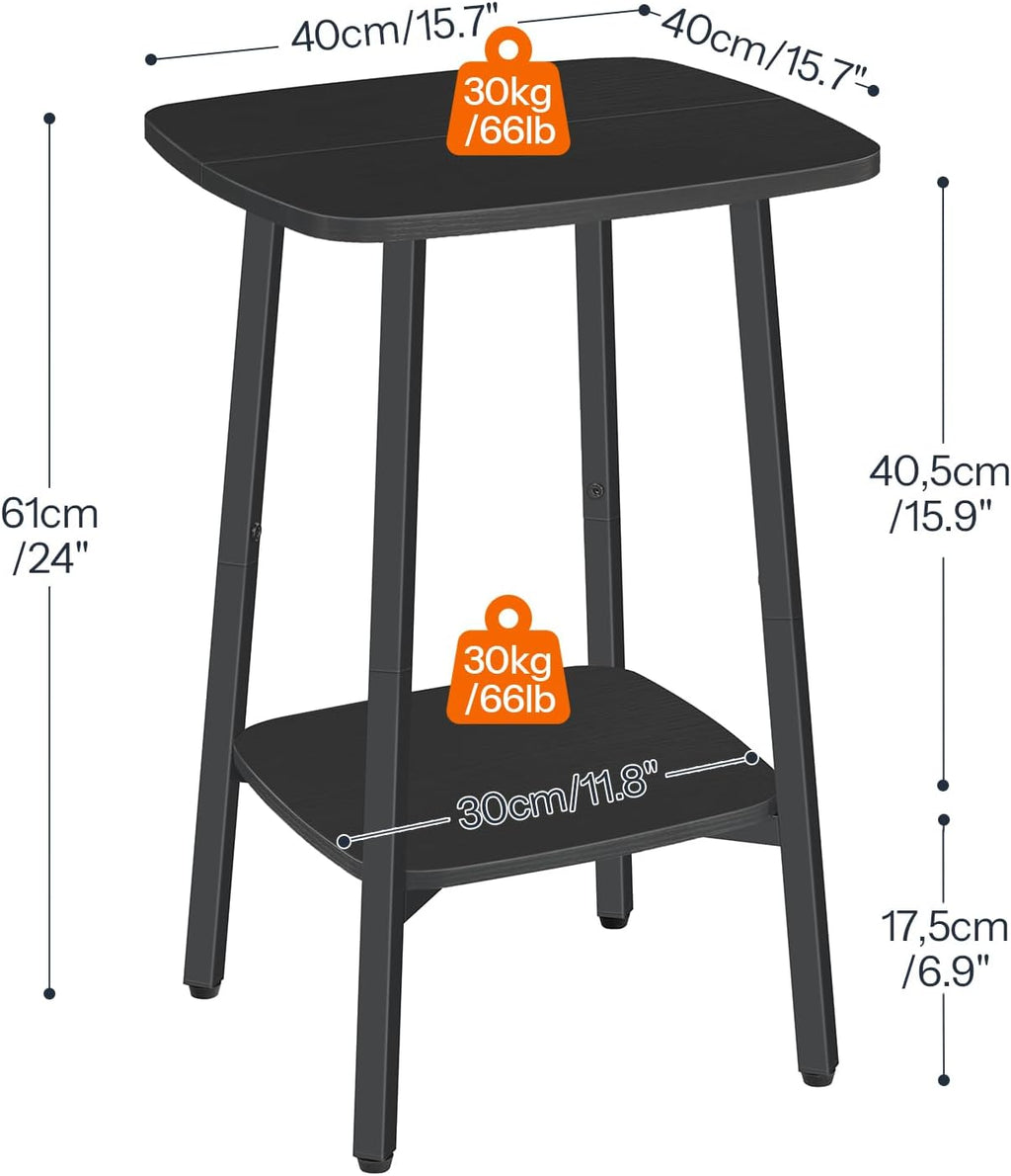 HOOBRO 2-Tier Square Side Table, Small Sofa End Table, Modern Simple Nightstand with Storage Shelves for Small Spaces, Living Room Bedroom Accent Table, 15.7" L x 15.7" W x 24" H, Black BB181BZ01