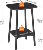 HOOBRO 2-Tier Square Side Table, Small Sofa End Table, Modern Simple Nightstand with Storage Shelves for Small Spaces, Living Room Bedroom Accent Table, 15.7" L x 15.7" W x 24" H, Black BB181BZ01