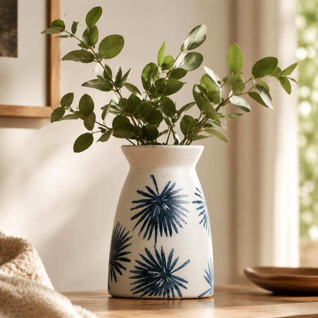 hjn White Flower Vase- Ceramic Vase for Decor, White vase for Flowers, Modern Vases for Living Room/Home Decor Accents/Entryway/Mantel/Bookshel-Teal
