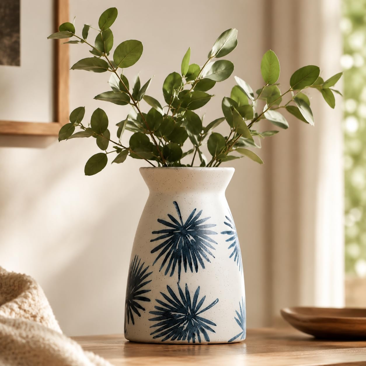 hjn White Flower Vase- Ceramic Vase for Decor, White vase for Flowers, Modern Vases for Living Room/Home Decor Accents/Entryway/Mantel/Bookshel-Teal