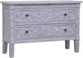 Mid-Century Modern Sideboard with Grey Wash Finish Solid Mahogany Wood Two Drawers for Dining Room Living Room Office Storage