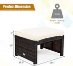 DORTALA Outdoor Ottoman Wicker 2 Piece, Patio Ottomans PE Rattan Foot Rest Footstool with Cushions for Garden, Poolside, White