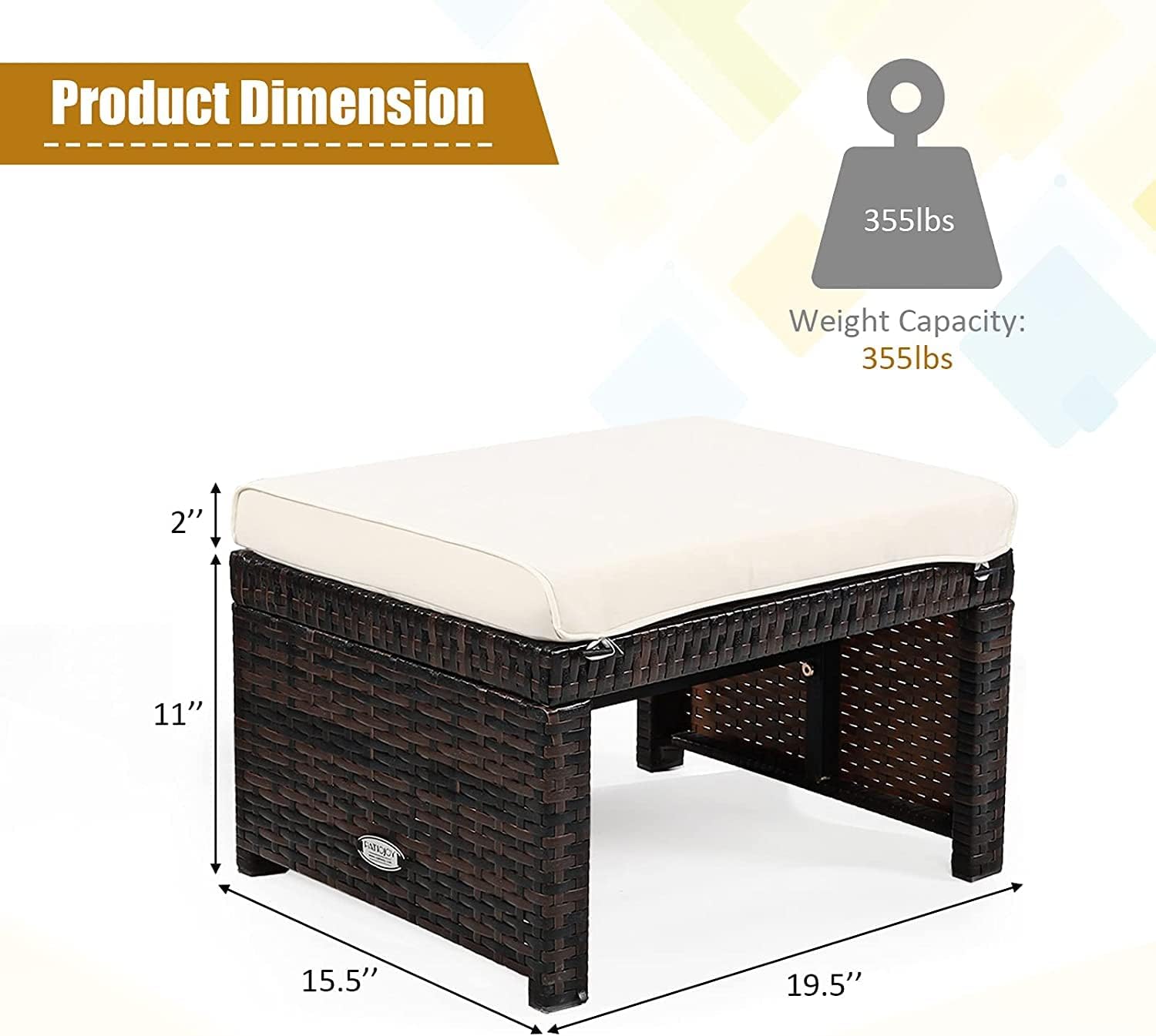 DORTALA Outdoor Ottoman Wicker 2 Piece, Patio Ottomans PE Rattan Foot Rest Footstool with Cushions for Garden, Poolside, White
