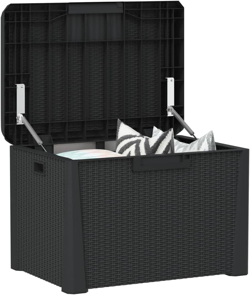 Patio Storage Box Outdoor Deck Cushion Bench 33 Gallon Resin Wicker Container Chest Weather Resistant Lockable Garden Backyard Furniture with Seat Lid Anthracite