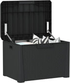 Patio Storage Box with Seat Cushion Anthracite 33 Gallon Resin Rattan Deck Chest Bench for Garden Yard Porch Backyard Pool Outdoor Weather Resistant Lockable Container