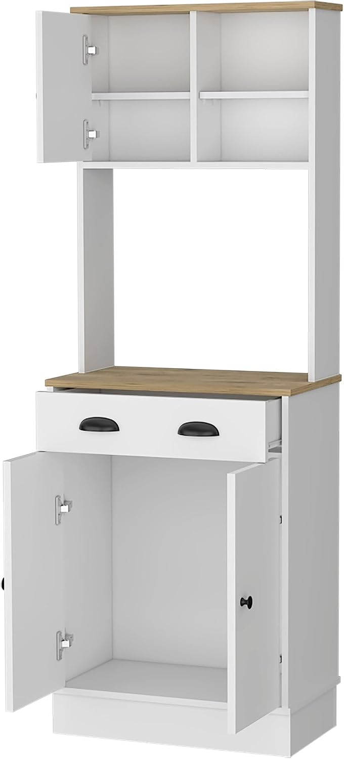 2-Door Cabinet Microwave Kitchen Pantry in White and Macadamia,Buffet Kitchen Sideboard,for Kitchen,Dining Room,13.78 * 23.62 * 66.54