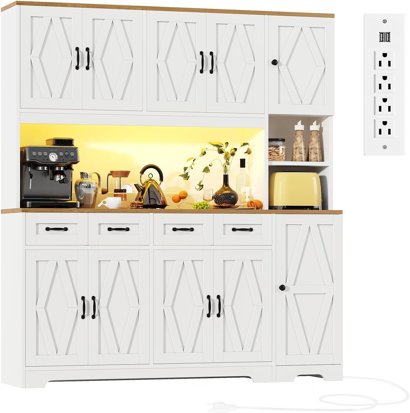 Kitchen Pantry Cabinet, 71" Farmhouse Coffee Bar Storage Cabinet with 6 Doors & 4 Drawers, Kitchen Storage Cabinet with Adjustable Shelves, Waterproof Pantry Cabinet for Dining Room, White