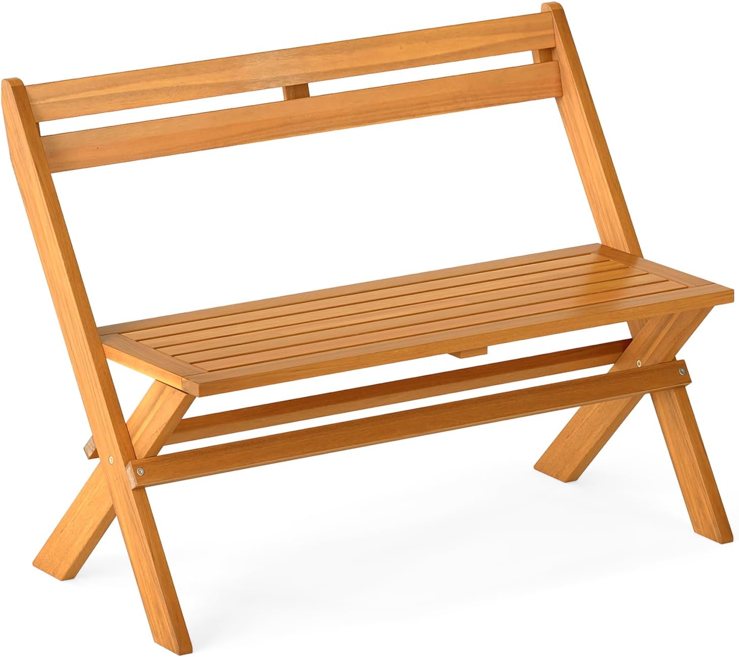 Tangkula Foldable Acacia Wood Outdoor Bench, 2-Person Patio Garden Bench with 800 lbs Capacity, Outside Loveseat Seating for Porch, Balcony, Yard & Park