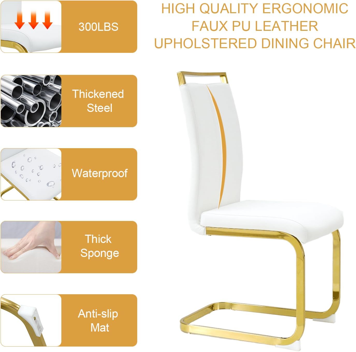 63" Dining Table Set for 6, White Faux Marble Table with 6 PU Leather Upholstered Chairs, Modern Rectangle Kitchen Table & 6 Seater Dining Room Furniture Set for Family Gatherings