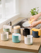 Ceramic Sponge Holder for Kitchen Sink, Scrub Sponge Dish Rack, Farmhouse Compact Sink Caddy Organizer, Glazed Green