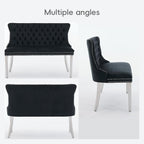 Velvet Double Dining Loveseat Bench with Wing Back, Tufted Upholstered 2-Seat Design,Silver Stainless Steel Legs, Modern Mid-Century Accent Seating for Dining Room, Kitchen, or Entryway (Black)