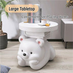Cute Round Side Table, Colorful Resin Bear Nightstand, Minimalist Coffee Table, Decorative Sofa Table, Modern End Table for Living Room, Bedroom(White)