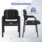 Giantex Waiting Room Guest Chairs Set of 2, Leather Office Reception Chairs with Padded Armrests, Metal Frame, Stationary Side Chairs No Wheels for Conference Meeting Lobby Home, Black