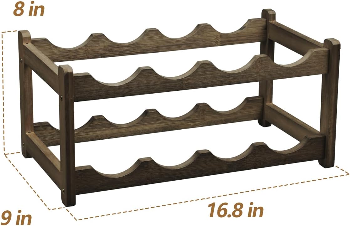 Wine Rack 8 Bottle 2-Tier Eco-Friendly Bamboo Wine Storage Easy-Assembly Space-Saving for Wine Lovers,Kitchen Wine Organizer for Countertop,Pantry, Home,Room Decor,Bar